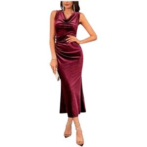 Grace Karin Burgundy Velvet Sleeveless Evening Gown Mermaid Hem Size S NWT